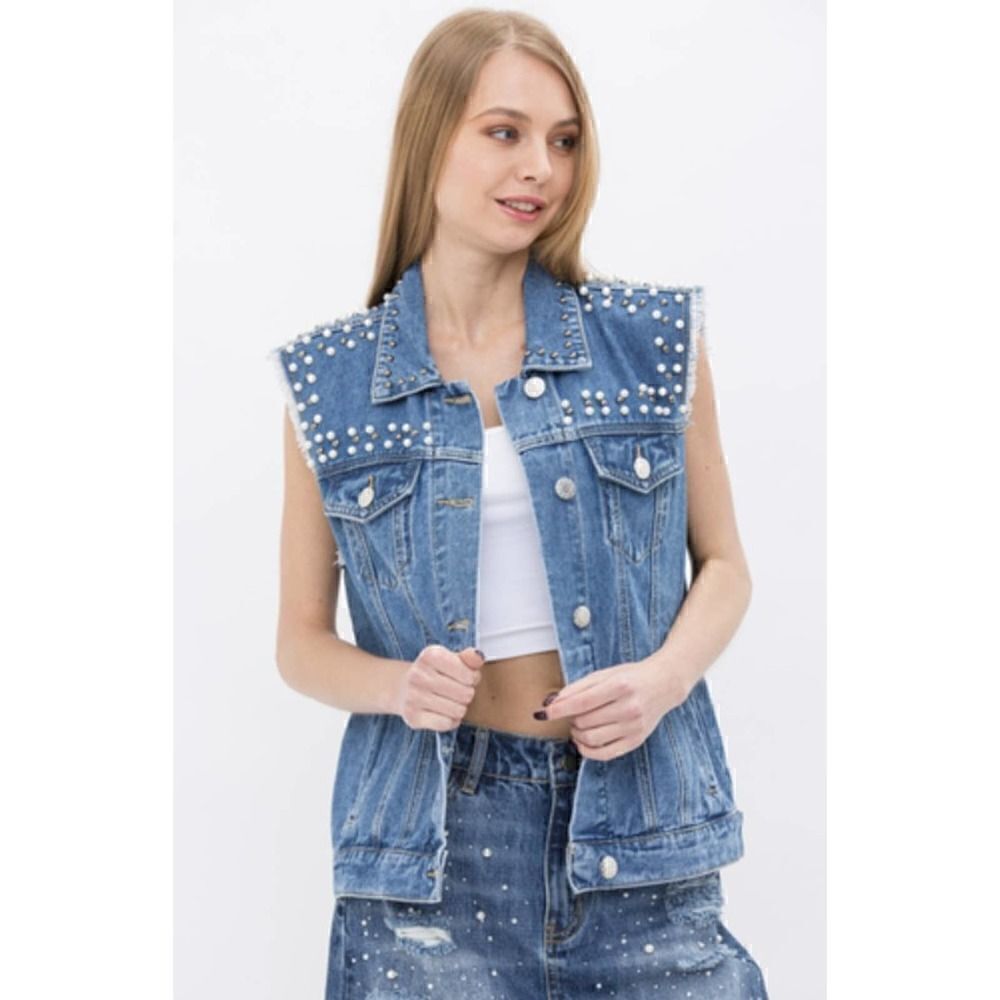 Vocal Lace Denim Vest Size M NWT